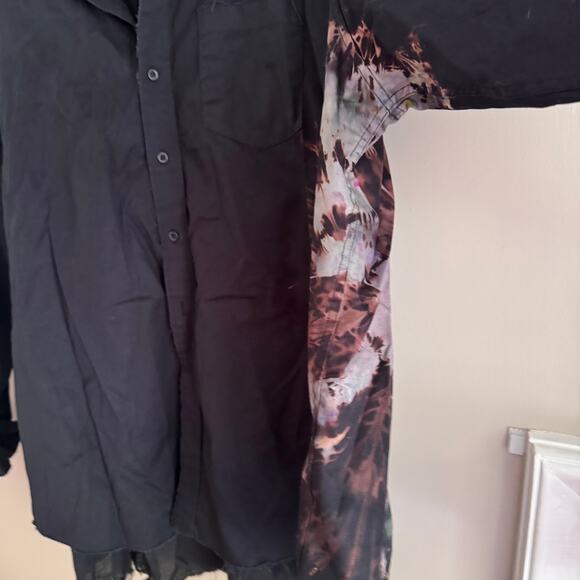 ❌SOLD❌ Heyne Bogut Black Button Front Hand Dyed Tunic Blouse Raw Hem Oversized - Picture 4 of 7